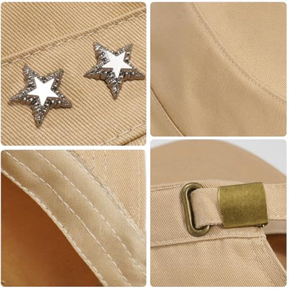 Initlove Cadet Army Cap Military Unisex Flat Top Hat for Men Women - color: Star Beige
