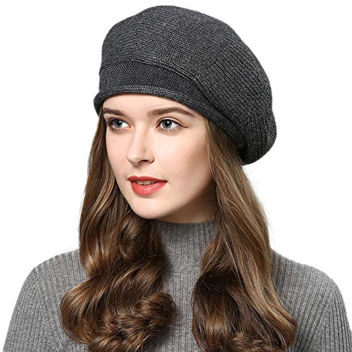 French Style Beret Hat for Women Winter Fall Knit Artist Hats Classic Solid Color Beanie Hat - color: Dark Grey