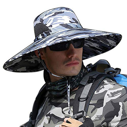 HUAMULAN Men Wide Brim Sun Hat Summer Outdoor Women Bucket Fishing Hats - color: C2004-micaiqianlan