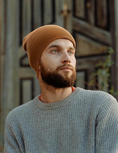 vidsel 100% Cotton Beanie Hat for Men Women, Soft Cuffless Knit Skull Cap - color: 1pc-light Coffee