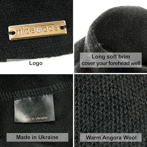Beret - Warm Lined Wool Angora Knit Berets - French Paris Hat for Women - color: Black