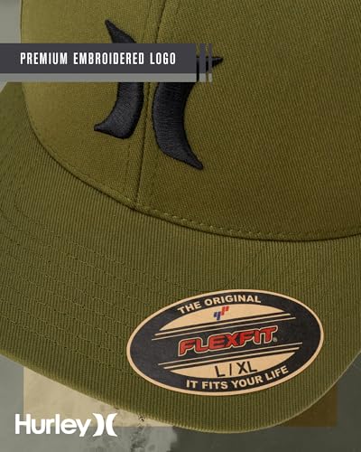 Hurley Mens Textured Fitted Baseball Cap, Moisture Wicking, Curved Brim - color: Olive Canvas, size: Small-Medium