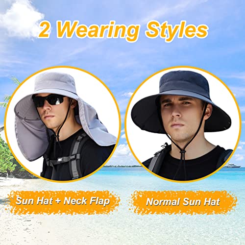 Women Wide Brim Face Mask Sun Hat Detachable Neck Face Flap Ponytail UV Protection Visor Hat Garden Fishing Hiking - color: Bg9215-lightgray