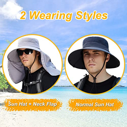 Women Wide Brim Face Mask Sun Hat Detachable Neck Face Flap Ponytail UV Protection Visor Hat Garden Fishing Hiking - color: Bg9215-lightgray