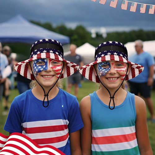 Century Star Outdoor Kids Sun Hat UPF 50+ Quick Dry Adjustable Bucket Hat Windproof Waterproof Beach Fishing Safari Hat - color: American Flag