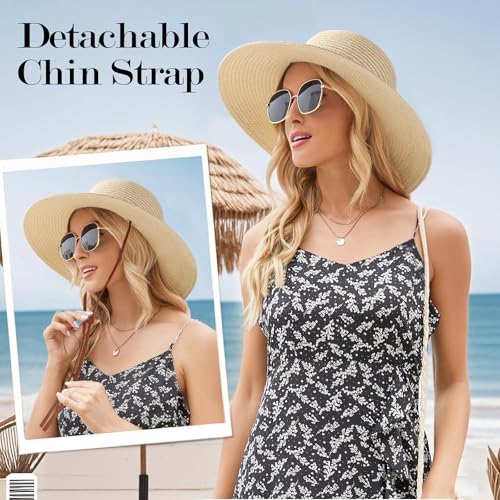 Beach Hat for Women, Wide Brim Sun Straw, UPF 50+ Foldable Floppy Sun Hat - color: B-10.5cm,beige