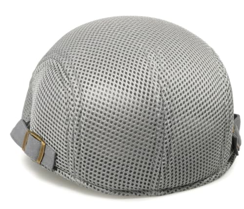 Initlove Mens Mesh Newsboy Cap Breathable Beret Ivy Hat Cabbie Driving Hats for Women - color: Light Grey