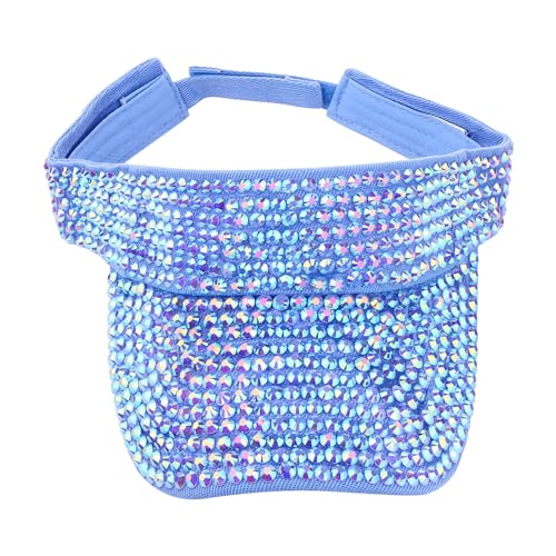 Shiny Rhinestones American Flag Sun Visor Hat Summer Outdoor Open Top Baseball Cap Adjustable Sparkly Party Headwear - color: Blue