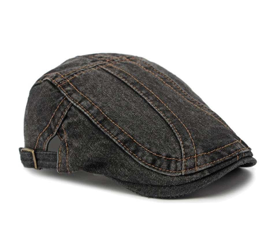 Newsboy Hats Flat Ivy Gatsby Cabbie Driving Denim Berets Cap for Men Women - color: Black