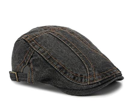 Newsboy Hats Flat Ivy Gatsby Cabbie Driving Denim Berets Cap for Men Women - color: Black