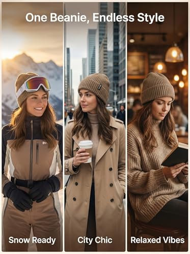 Beanie for Men Women Unisex Winter Hat Cuffed Thick Chunky Knitted Beanies Skull Cap - color: Khaki