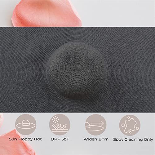 Oversized Beach Hat Women, Extra Wide Brim Foldable Straw Floppy Sun Hat - color: Black