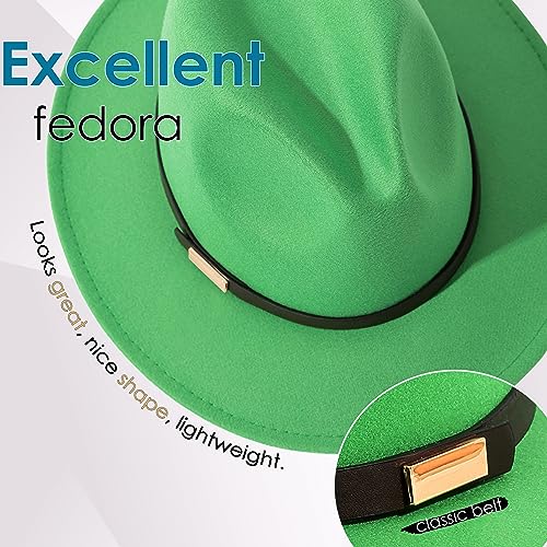 Fedora Hats for Men Wide Brim Panama Hat with Classic Belt - color: Forest-green