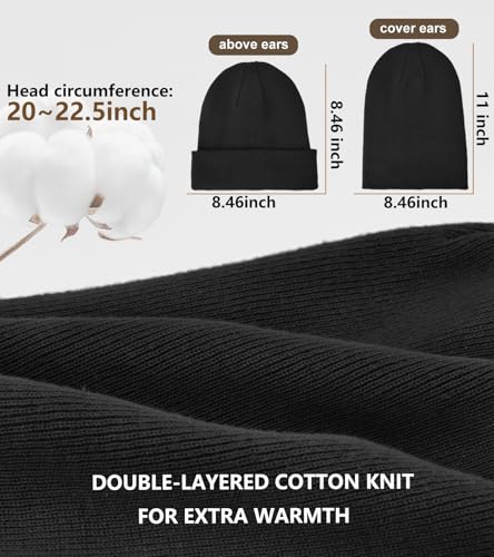 100% Cotton Beanie for Women Men Soft Knit Beanies Warm Winter Hat - color: Black