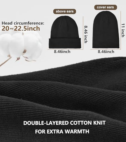 100% Cotton Beanie for Women Men Soft Knit Beanies Warm Winter Hat - color: Black