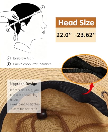 Home Prefer UPF50+ Men's Wide Brim Straw Fedora Sun Hat with Badge Lanyard - color: Brown