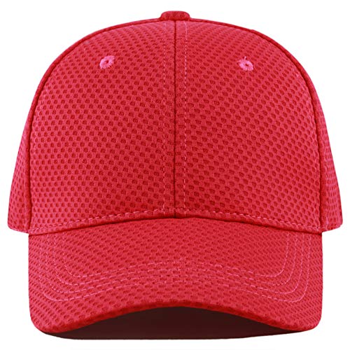The Hat Depot Men's Curved Brim Stretch Fit Mesh 6 Panel Fitted Baseball Cap - color: Red, size: Large-X-Large