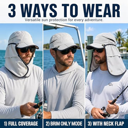 Palmyth Fishing Sun Hat with Detachable Neck Flap UPF 50+ Baseball Cap - color: Light Grey
