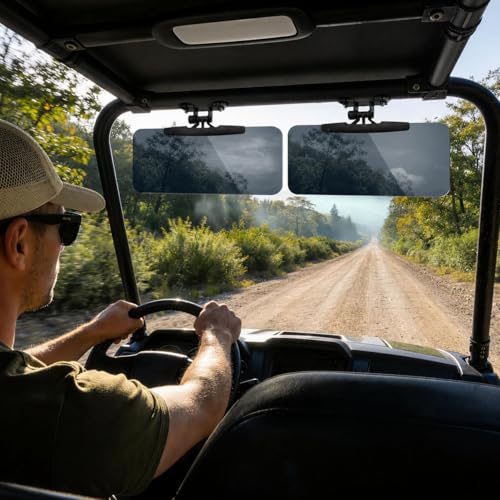 2-Pack Magnetic Sun Visor for UTV & Golf Cart, Polarized Anti-Glare Adjustable Sunshade, Tool-Free Fit for Polaris Ranger/Defender, Can-Am, Uforce 1000, EZGO with Metal Roof/Crossbars,13.39" × 7.8"