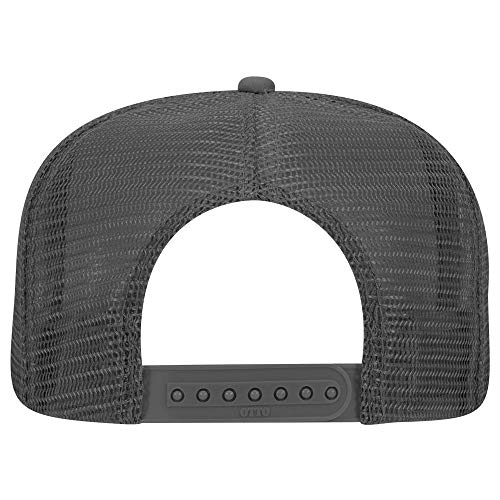 OTTO SNAP Round Flat Visor High Crown Mesh Back 5 Panel Trucker Snapback - color: Black