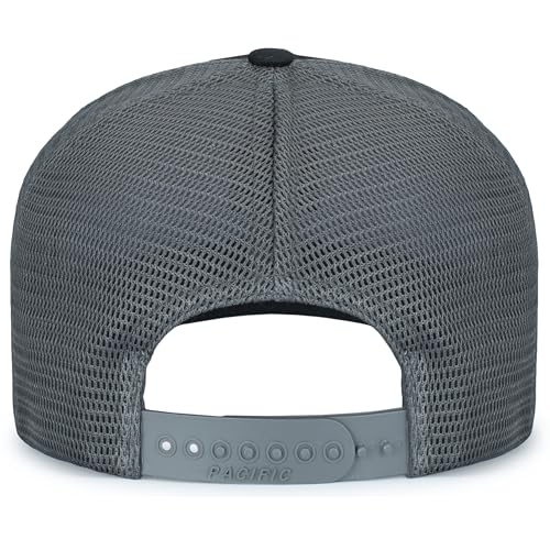 Pacific Headwear Contrast Stitch Trucker Pacflex Snapback Cap - color: Black/Graphite/Black