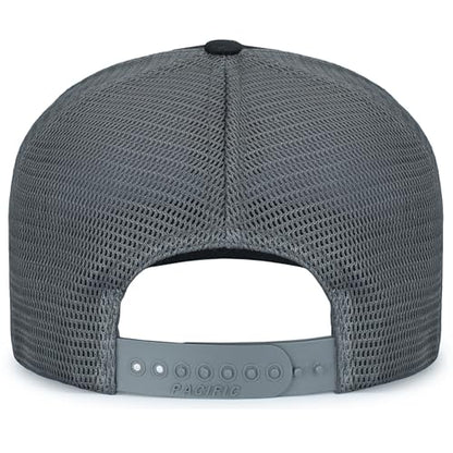 Pacific Headwear Contrast Stitch Trucker Pacflex Snapback Cap - color: Black/Graphite/Black