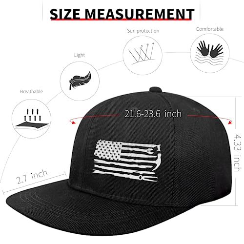 American Flag Hat Mens Snapback Hats for Men Black Flat Bill Brim Hat