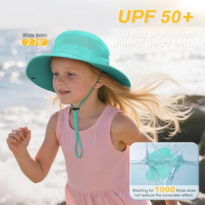 Century Star Outdoor Kids Sun Hat UPF 50+ Quick Dry Adjustable Bucket Hat Windproof Waterproof Beach Fishing Safari Hat - color: Lake Blue