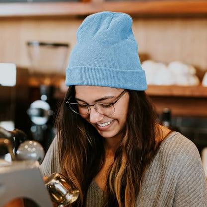 Rosoz Beanie for Men Women Cuffed Knit Hat Winter Beanies Skull Cap Unisex - color: Light Blue