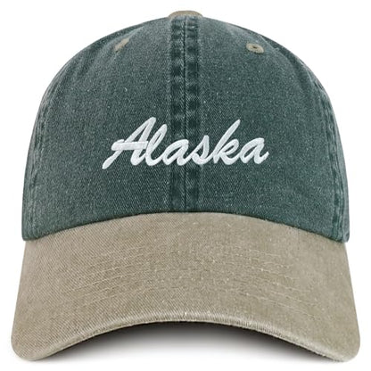 Trendy Apparel Shop Alaska State Embroidered Low Profile Adjustable Cotton Cap - color: Spruce Khaki