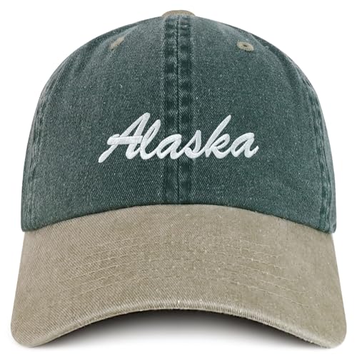 Trendy Apparel Shop Alaska State Embroidered Low Profile Adjustable Cotton Cap - color: Spruce Khaki