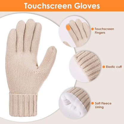 Women Winter Beanie Hat Gloves Set Pom Hat with Warm Fleece Lined Touchscreen Gloves for Cold Weather - color: Deep Blue