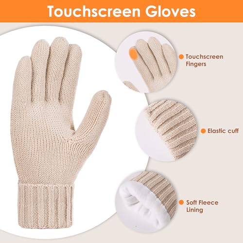 Women Winter Beanie Hat Gloves Set Pom Hat with Warm Fleece Lined Touchscreen Gloves for Cold Weather - color: Deep Purple