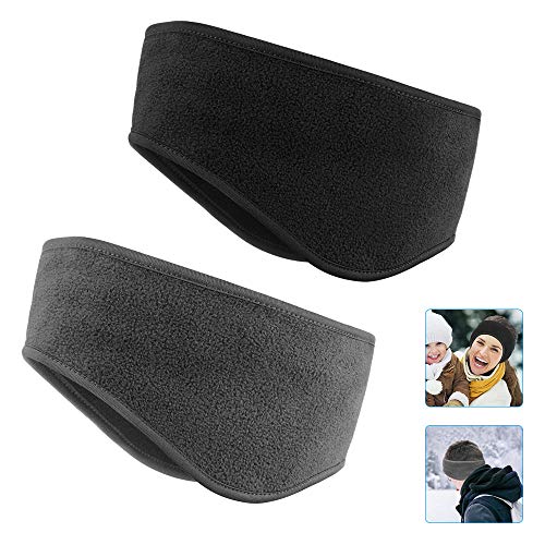 Ear Warmers Headband, Fleece Earmuffs Running Headband Winter Ear Covers Moisture Wicking Ski Sport Headband for Men & Women (19.2 inches, One Size, Cycling) - color: Black+Gray