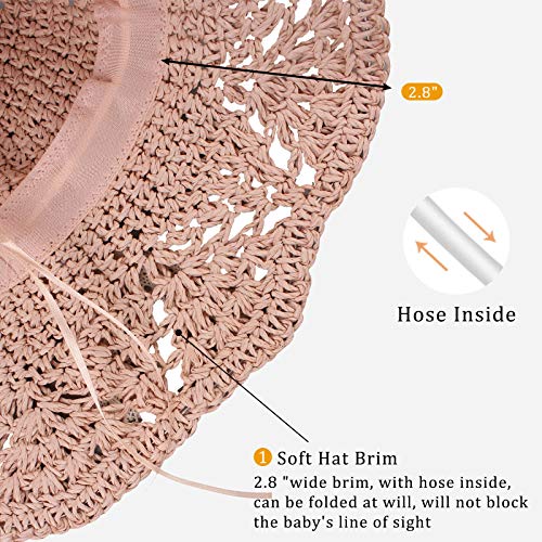 Baby Girl Straw Hat 3-6 Years Girls Summer Beach Hats with Bowknot Sun Protection Hats for Kids - color: Pink