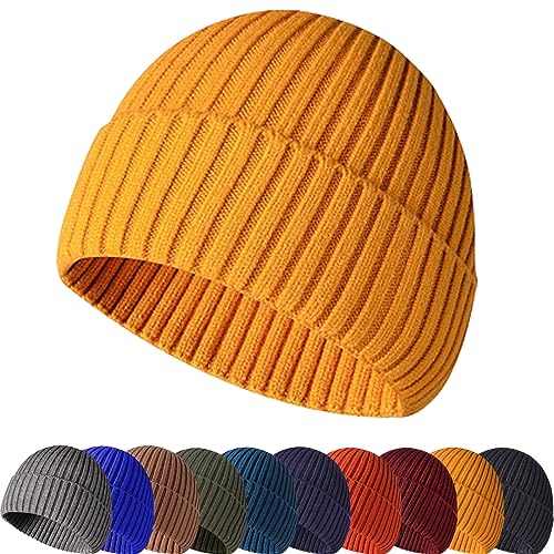 Winter Beanie Hat for Men & Women - Warm Stretchy Skull Cap, Thick Knitted Cuffed Beanies for Cold Weather - color: Yellow