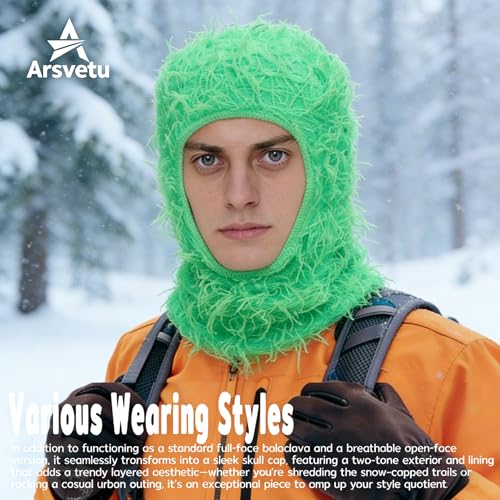 Distressed Ski Mask Balaclava, Yeat Shiesty Knitted Full-Face Mask - color: Lightgreen