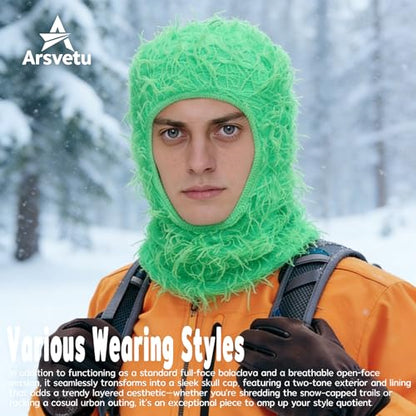Distressed Ski Mask Balaclava, Yeat Shiesty Knitted Full-Face Mask - color: Lightgreen