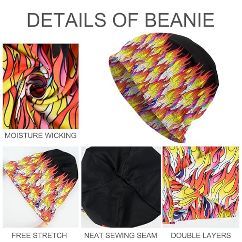 Slouchy Beanie Hat Skull Cap Chemo Headwear Baggy Hats for Men Women Running Cycling - color: Colorful Flame