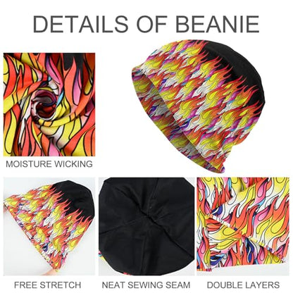 Slouchy Beanie Hat Skull Cap Chemo Headwear Baggy Hats for Men Women Running Cycling - color: Colorful Flame