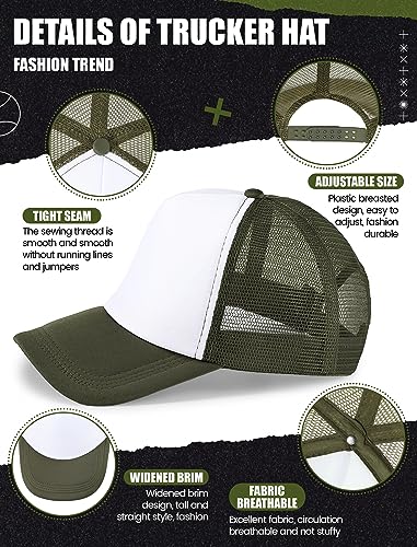 Tarpop 10 Pcs Sublimation Blank Trucker Hats Bulk - color: Army Green White