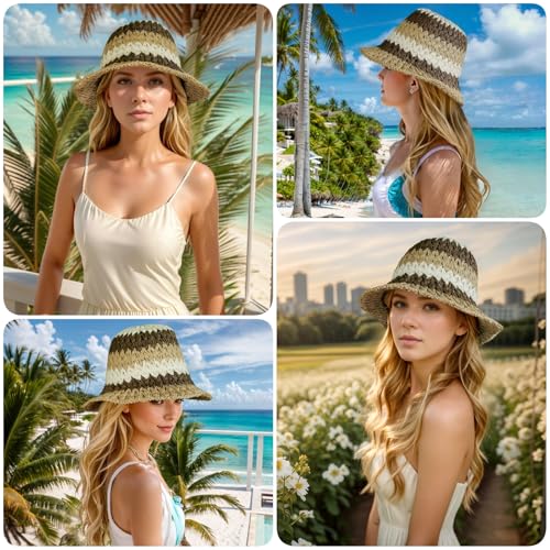 Floppy Big Beach Straw Hats for Women Foldable Summer Wide Brim Packable Sun Hat Womens Travel Straw Fedora Hat - color: Floral-5