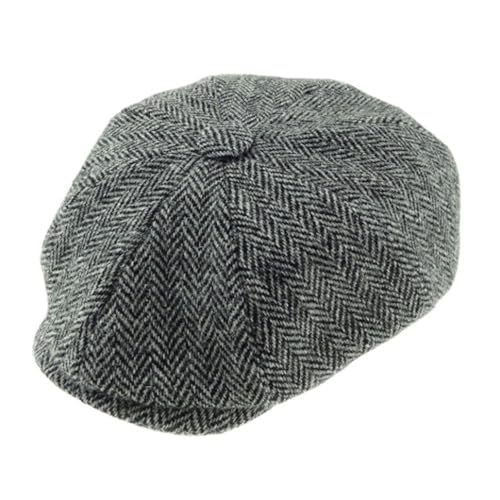 Scotland 100% Harris Tweed Shelby Cap Assorted Sizes Mens Head Accessories - color: Grey Herringbone, size: Large