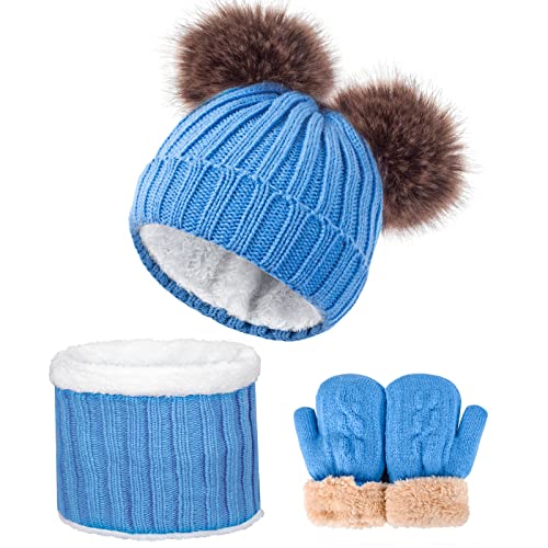 Kids Winter Beanie Scarf Gloves Set - Thermal Fleece Lined Knit Hat, Soft Neck Warmer & Mittens for Girls & Boys 1-10 Years - color: Blue-s, size: 1-5 years