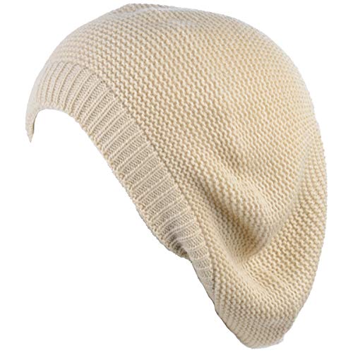BYOS Chic French Style Lightweight Soft Slouchy Knit Beret Beanie Hat in Solid - color: Cream