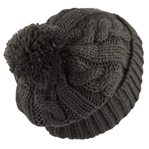 Women and Men Beanie Daily Winter Oversized Thick Stretchy Knitted Pom Pom Beanie Fleece Lined Beanie Hat - color: 1. Curly Dark Grey