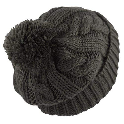 Women and Men Beanie Daily Winter Oversized Thick Stretchy Knitted Pom Pom Beanie Fleece Lined Beanie Hat - color: 1. Curly Dark Grey
