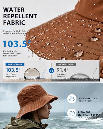 Water-Resistant UPF 50+ Sun Bucket Hat Packable Brimmed for Women Men - color: Caramel