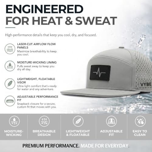 VYBE Performance Snapback Hat - Water-Repellent, Breathable Athletic Baseball Cap for Golf, Gym, Sports, Water - color: Slate Signal