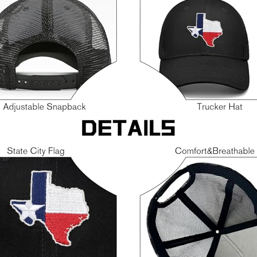 Embroidered State Flag Trucker Hat Mesh Adjustable Snapback Baseball Cap for Men Women - color: Texas